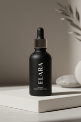 ELARA Scalp Therapy Hair Oil matte black dropper bottle front angle