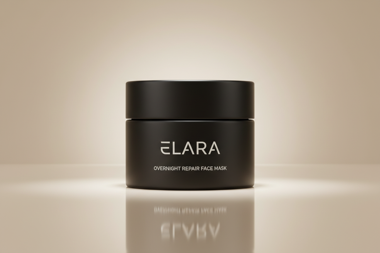 ELARA Overnight Repair Mask on glossy reflective luxury surface