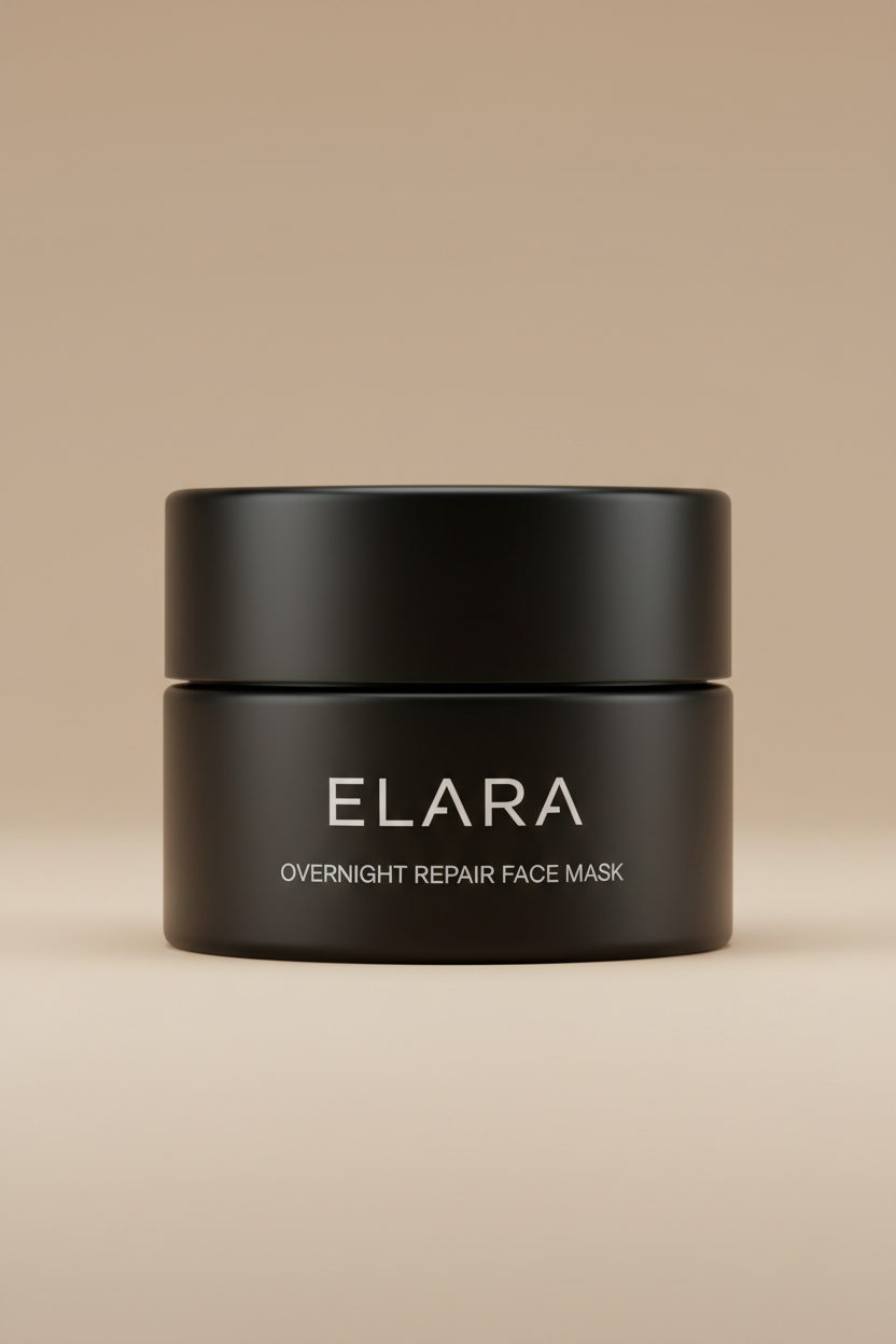 ELARA Overnight Repair Mask matte black jar front shot