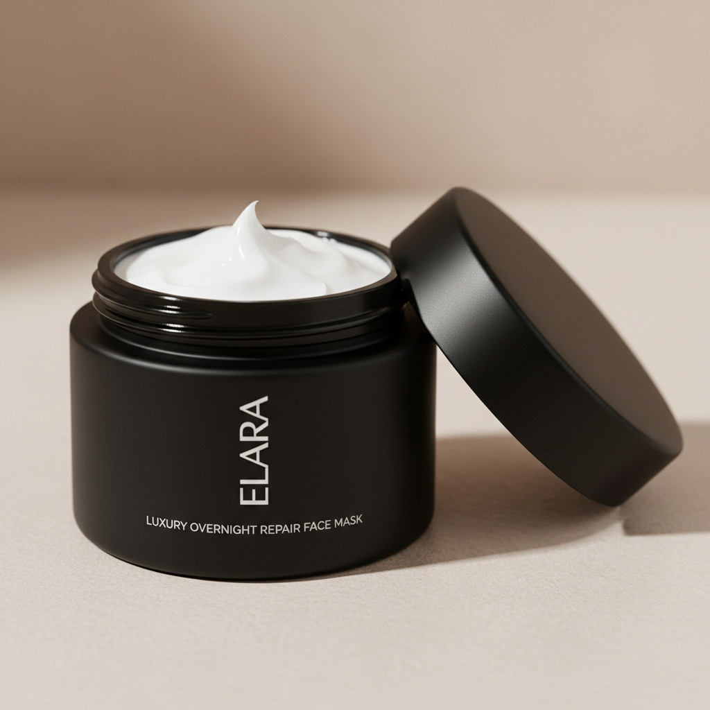 ELARA Overnight Repair Mask open jar showing cream texture