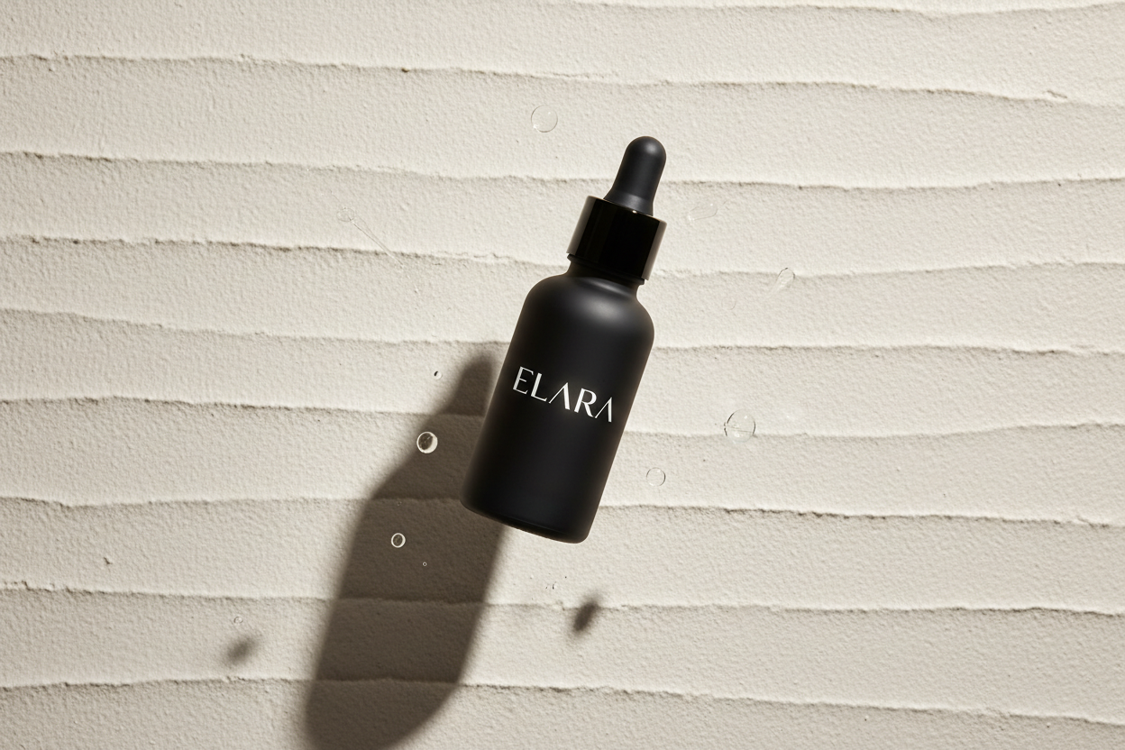 ELARA Ceramide Repair Serum floating bottle dramatic shot