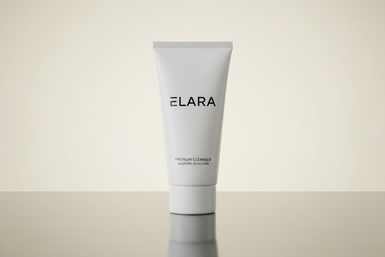 ELARA Daily Glow Face Wash on glossy reflective base surface