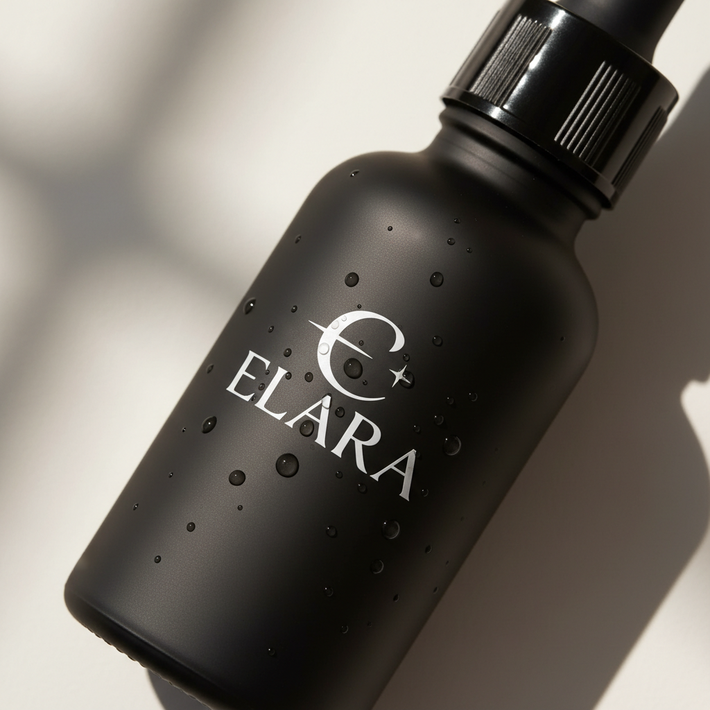 ELARA Ceramide Repair Serum close-up of white ELARA logo
