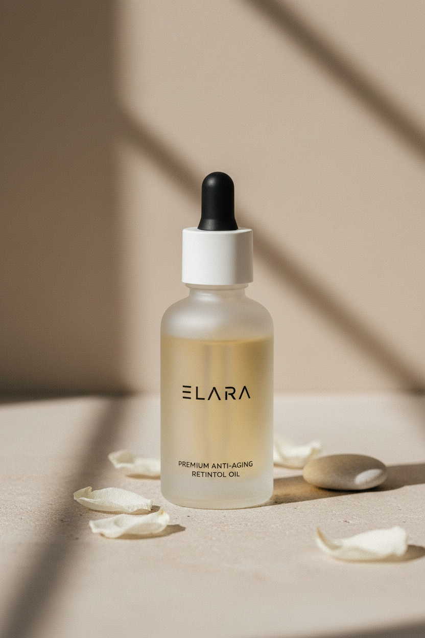 ELARA Retinol Night Oil side shot composition